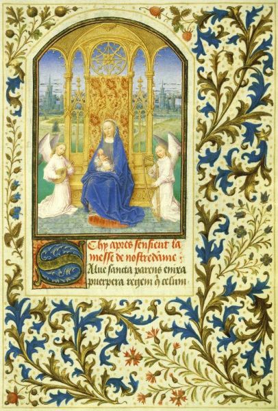 Virgin Enthroned between Angels: Book of Hours - Detail