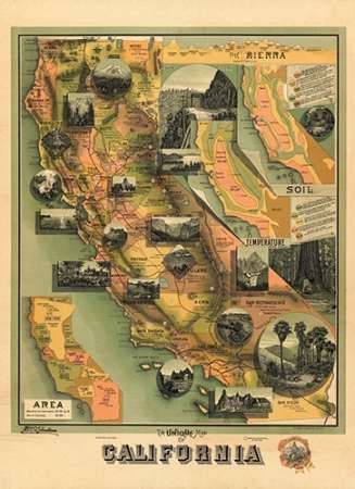 The Unique Map of California, 1885
