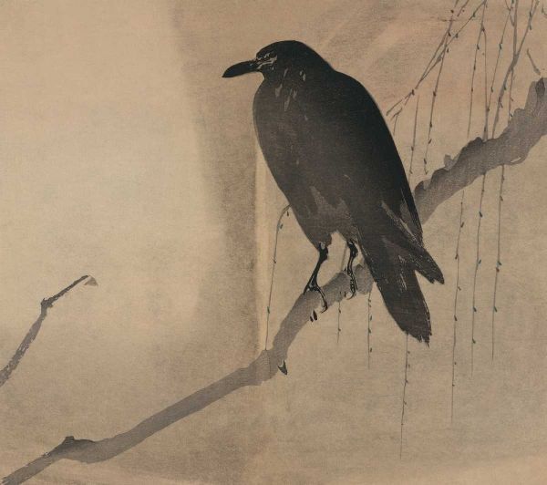 Crow on a willow branch, 1875