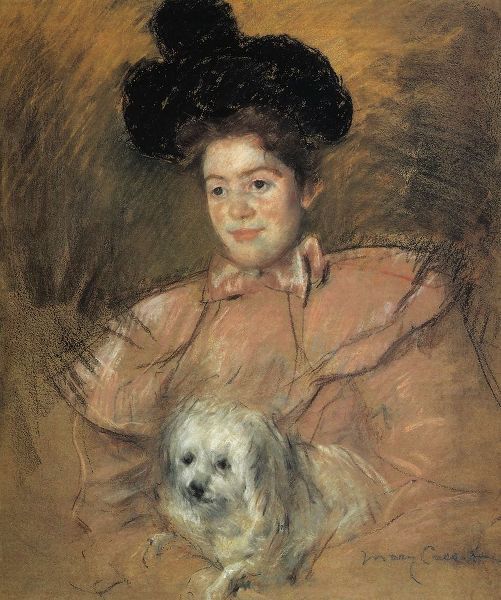 Woman In Raspberry Costume Holding A Dog 1901