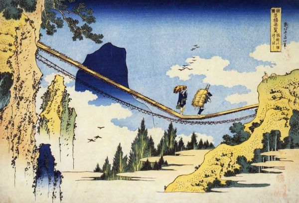 Farmers Crossing A Suspension Bridge