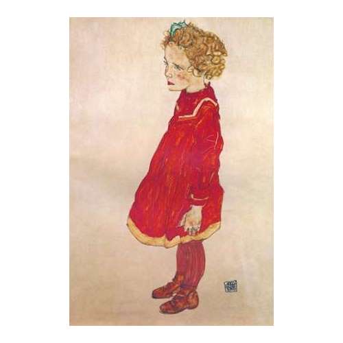 Little Girl With Blond Hair In Red Dress
