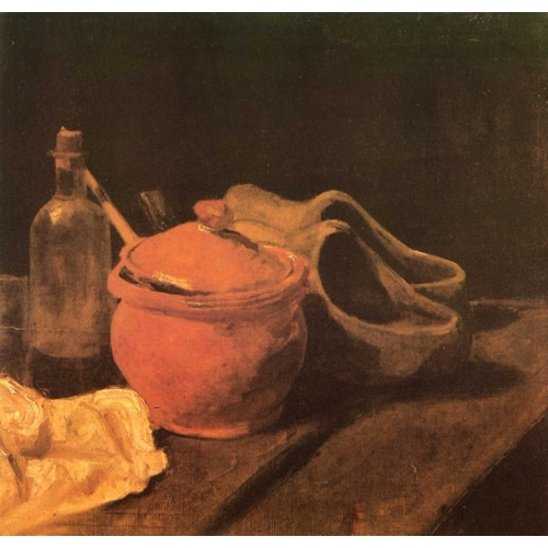 Still Life Earthenware Bottle And Clogs