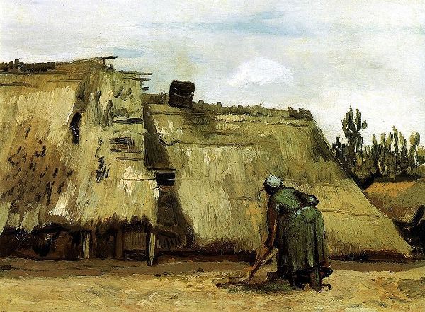 Cottage With Woman Digging