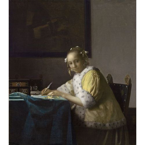 Writing Lady In Yellow Jacket