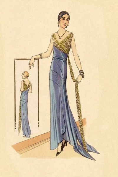 Evening Gown in Blue and Gold
