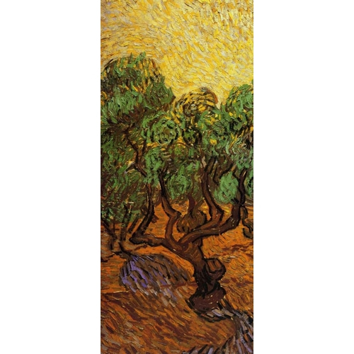 Olive Trees With Yellow Sky And Sun - left