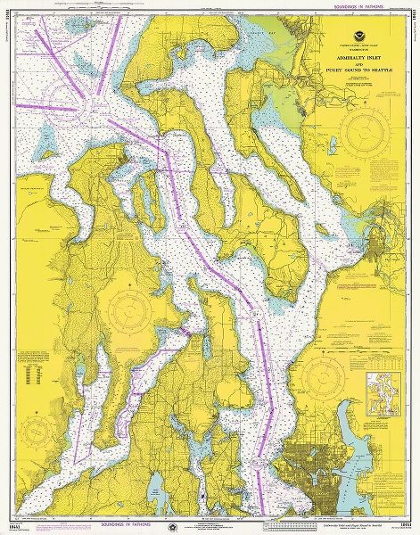 Nautical Chart - Admiralty Inlet and Puget Sound to Seattle ca. 1975