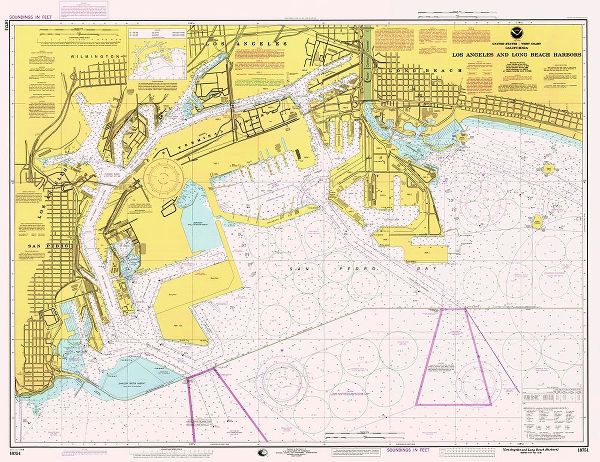 Nautical Chart - Los Angeles and Long Beach Harbors ca. 1998