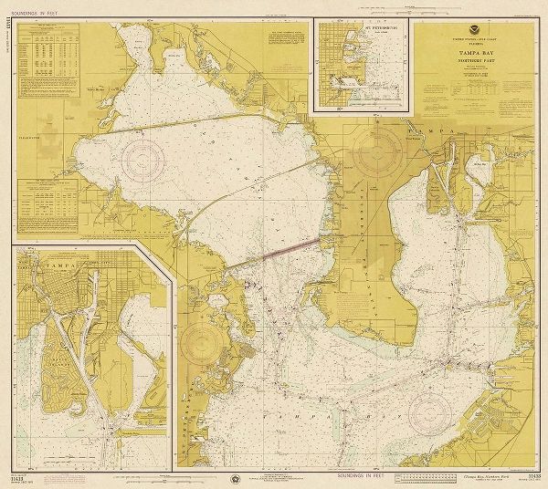 Nautical Chart - Tampa Bay - Northern Part ca. 1975 - Sepia Tinted