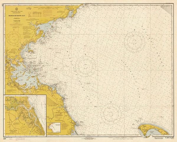 Nautical Chart - Massachusetts Bay ca. 1970 - Sepia Tinted