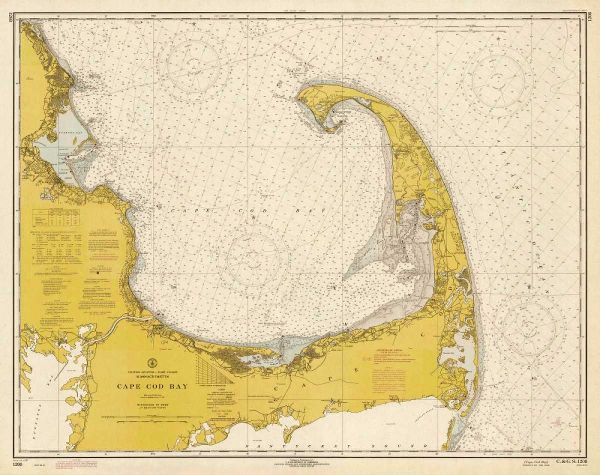 Nautical Chart - Cape Cod Bay ca. 1970 - Sepia Tinted