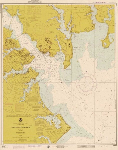 Nautical Chart - Annapolis Harbor ca. 1975 - Sepia Tinted