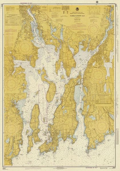 Nautical Chart - Narragansett Bay ca. 1975 - Sepia Tinted