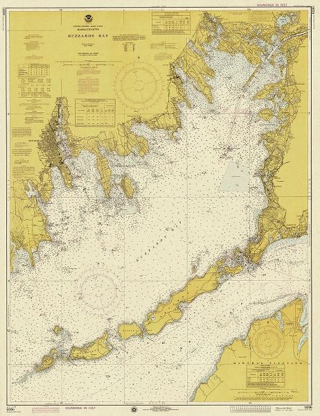 Nautical Chart - Buzzards Bay ca. 1974 - Sepia Tinted