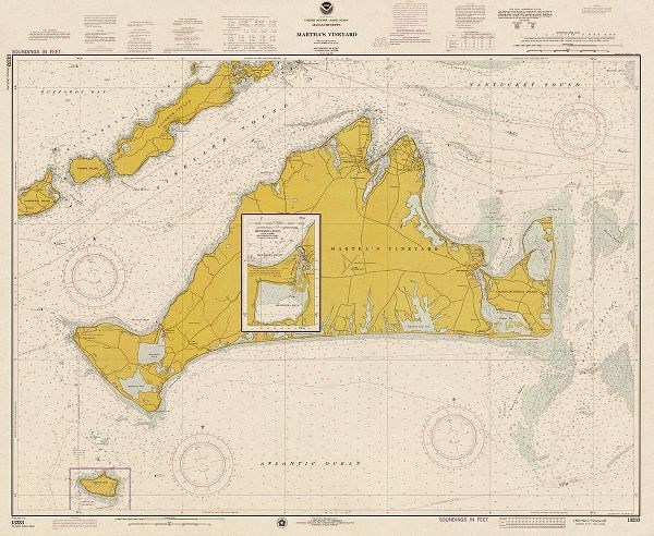 Nautical Chart - Marthas Vineyard ca. 1975 - Sepia Tinted