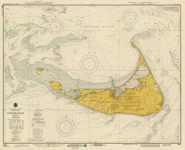 Nautical Chart - Nantucket Island ca. 1975 - Sepia Tinted