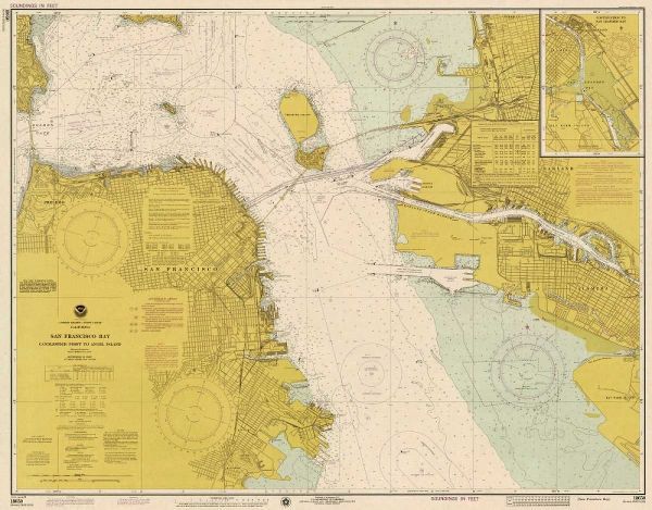 Nautical Chart - San Francisco Bay ca. 1975 - Sepia Tinted