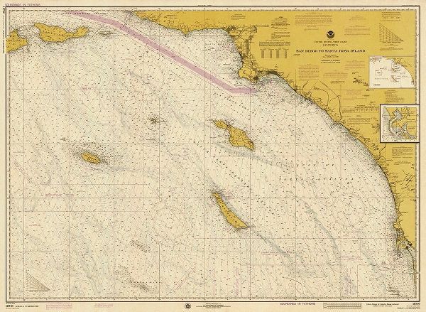 Nautical Chart - San Diego to Santa Rosa Island ca. 1975 - Sepia Tinted