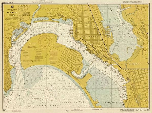 Nautical Chart - San Diego Bay ca. 1974 - Sepia Tinted