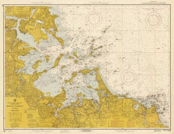 Nautical Chart - Boston Harbor ca. 1970 - Sepia Tinted
