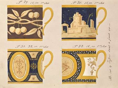 Quatre tasses a fond or, ca. 1800-1820