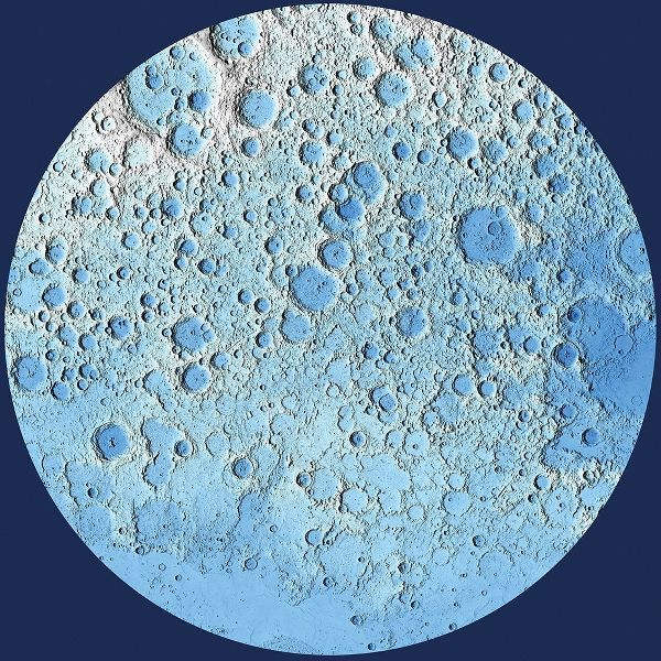 Unmarked Decorative Topographic Map of the Moon, North Pole