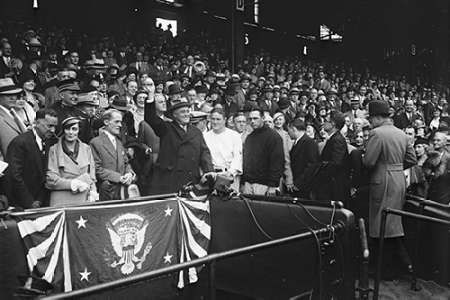 Franklin D. Roosevelt at Baseball Game, 1932 or 1933
