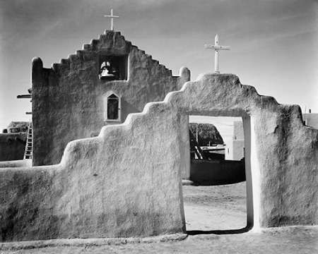 Full side view of entrance with gate to the right, Church, Taos Pueblo National Historic Landmark, N