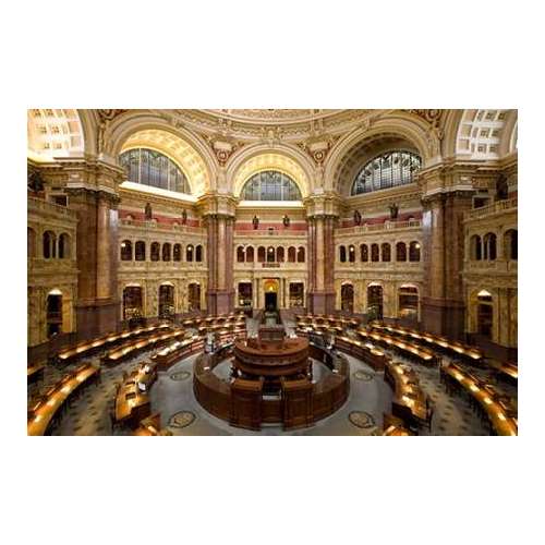 Main Reading Room. View from above showing researcher desks. Library of Congress Thomas Jefferson Bu