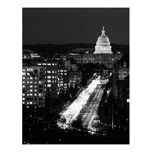 Dusk view of Pennsylvania Avenue, Americas Main Street in Washington, D.C. - Black and White Variant