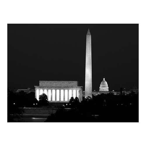 Our treasured monuments at night, Washington D.C. - Black and White Variant
