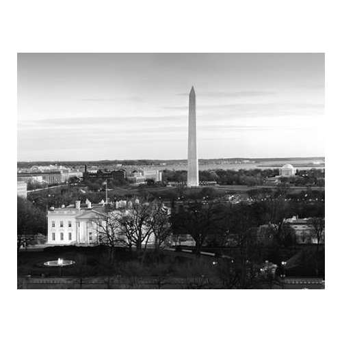 Dawn over the White House, Washington Monument, and Jefferson Memorial, Washington, D.C. - Black and