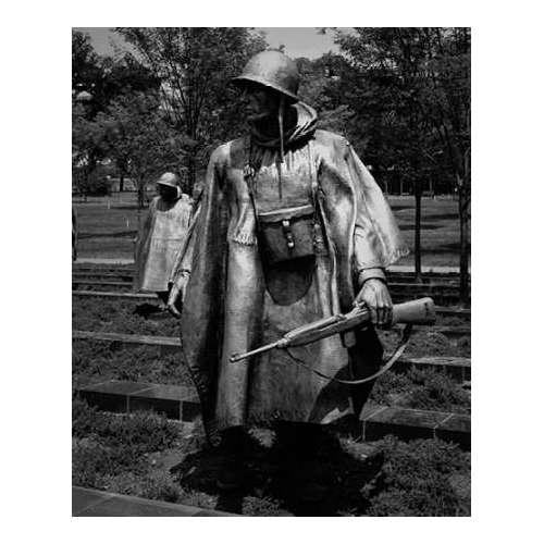 Stainless-steel trooper on patrol at the Korean War Veterans Memorial, Washington, D.C. - Black an