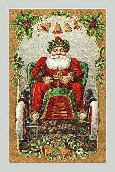 Santa Litho in Car - Best Wishes