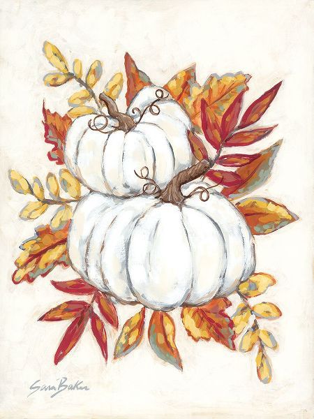 Baker, Sara 작가의 White Pumpkin Fall Foliage 작품
