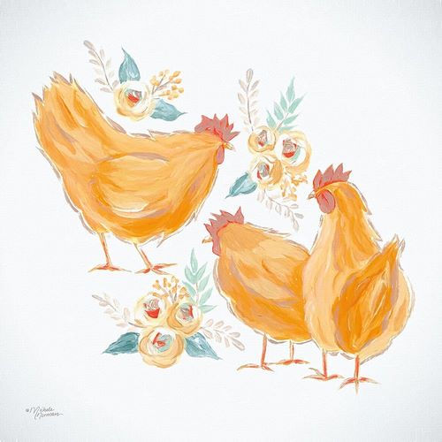 Trio of Floral Roosters