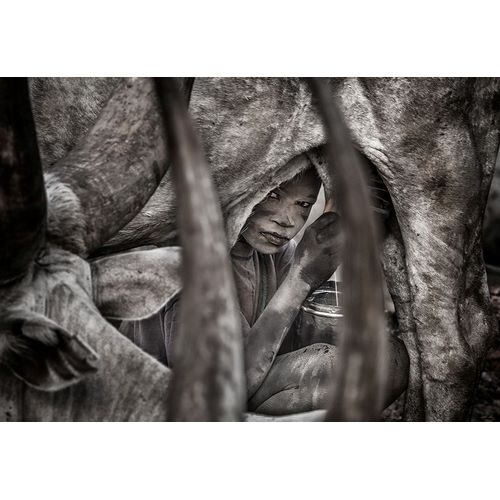 Inazio Kuesta, Joxe 아티스트의 Mundari Child Milking A Cow-II - South Sudan작품입니다.