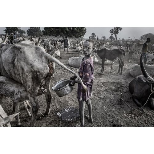 Inazio Kuesta, Joxe 아티스트의 Mundari Child Filling The Container With Cow Urine - South Sudan작품입니다.