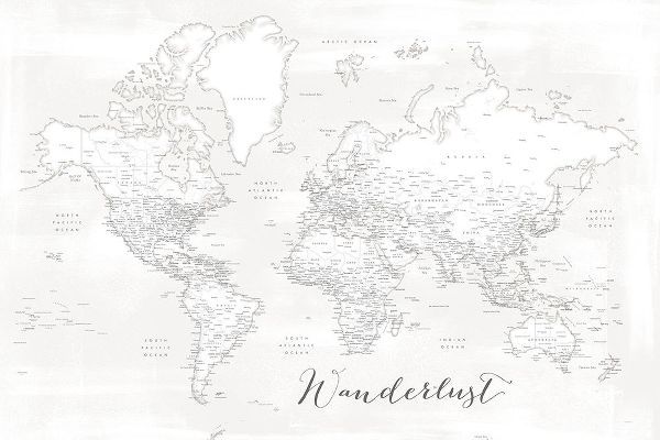 Laiz Blursbyai, Rosana 아티스트의 Wanderlust - detailed world map with cities - Maeli white작품입니다.