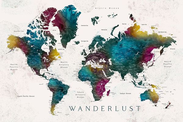 Laiz Blursbyai, Rosana 아티스트의 Charleena world map with cities - Wanderlust작품입니다.