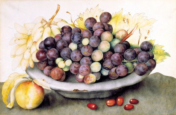 Dish of Grapes and a Peach
