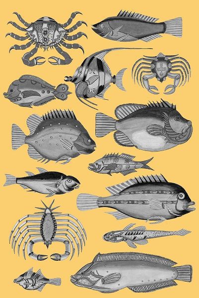 Tropical Fish Collage 3-Yellow Background