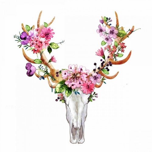 Rustic Deer Skull with Flowers