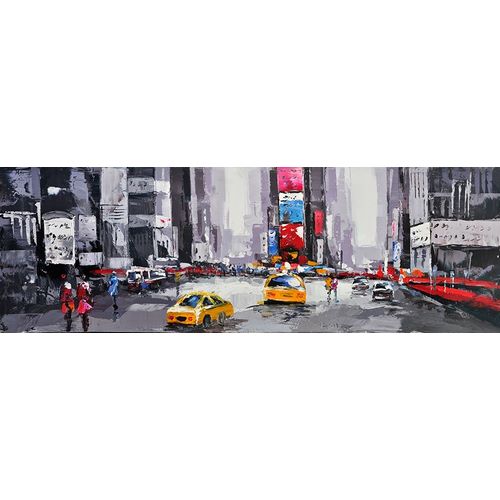 ABSTRACT STREET WITH YELLOW TAXIS