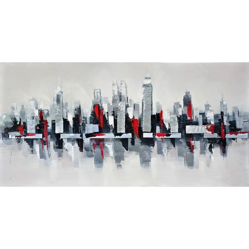 GRAY AND RED FLOATING CITYSCAPE