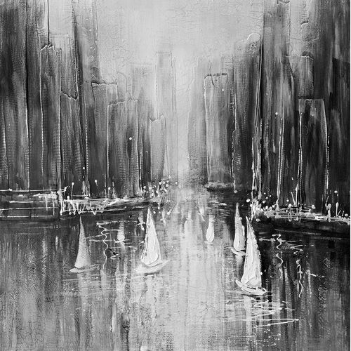 Grayscale boats on the water