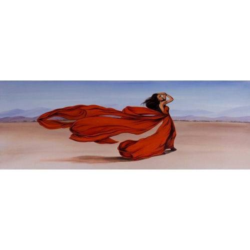 Woman Long Red Dress in the Desert