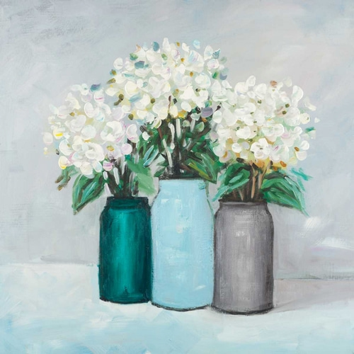 Hydrangea Flowers in Blue Vases