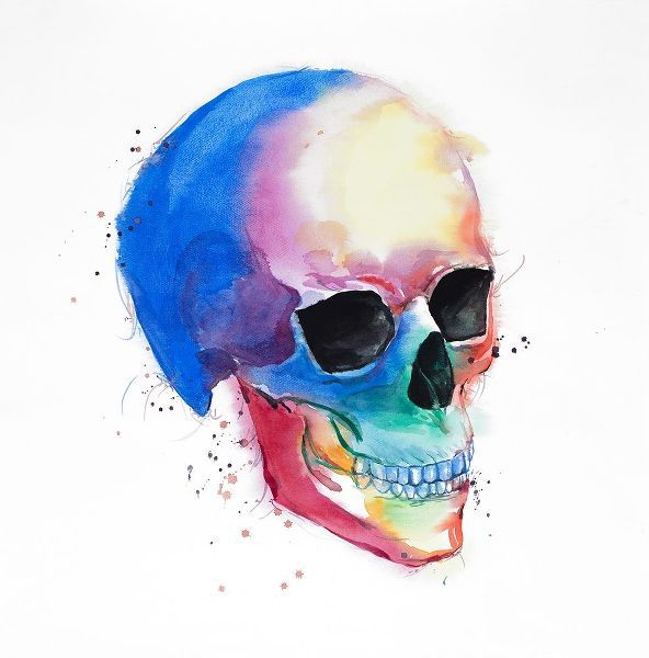 Watercolor Colorful Skull Profile